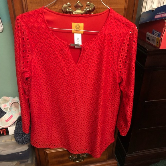 Ruby Rd. Tops - EUC Ruby Rd Petite Scoop Neck Bar Detail Blouse